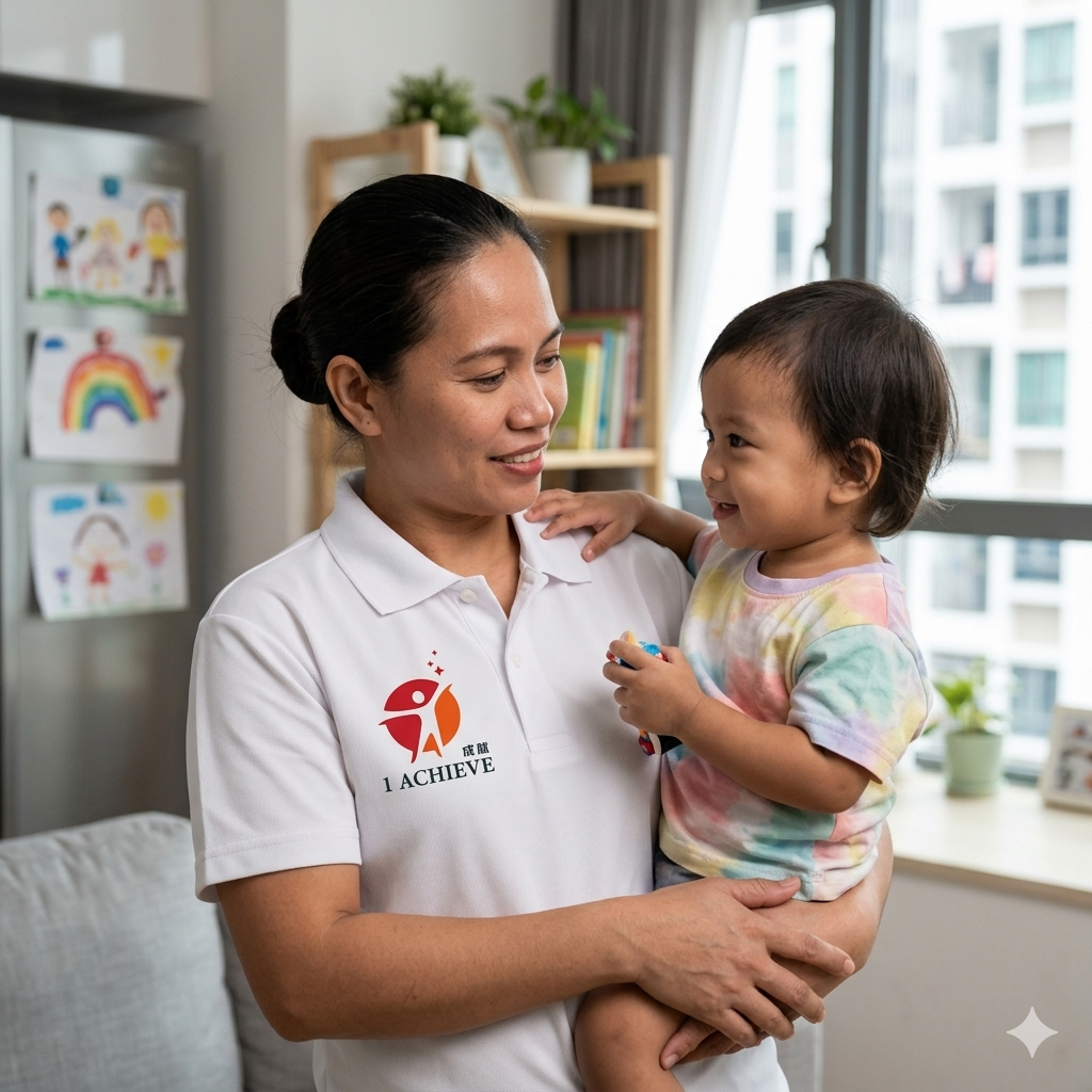 filipino helper taking care of a child