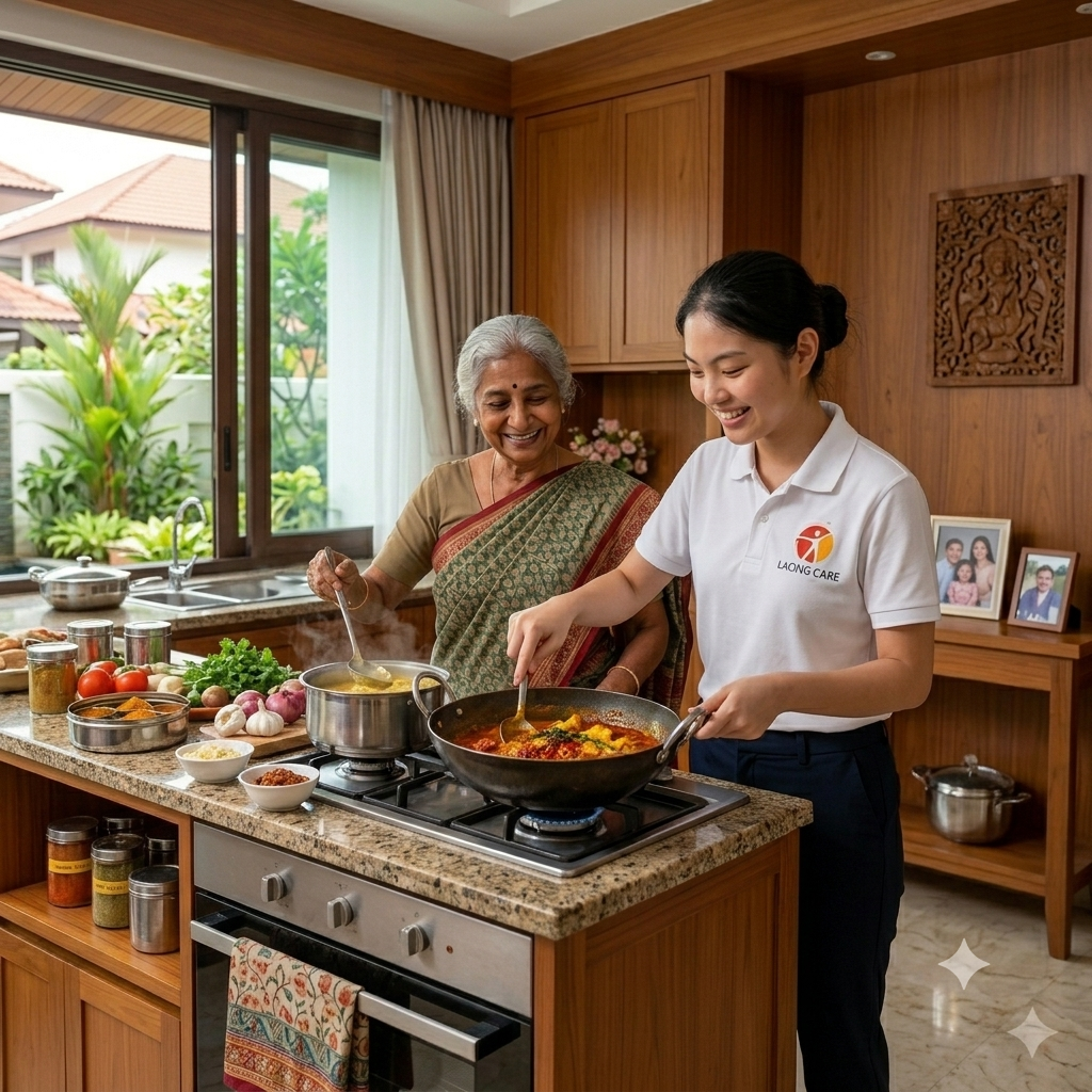 mizoram helper cooking with an indian employer