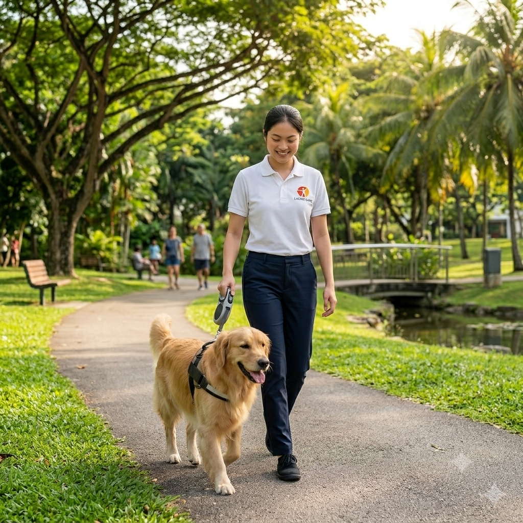 mizoram helper walking a dog