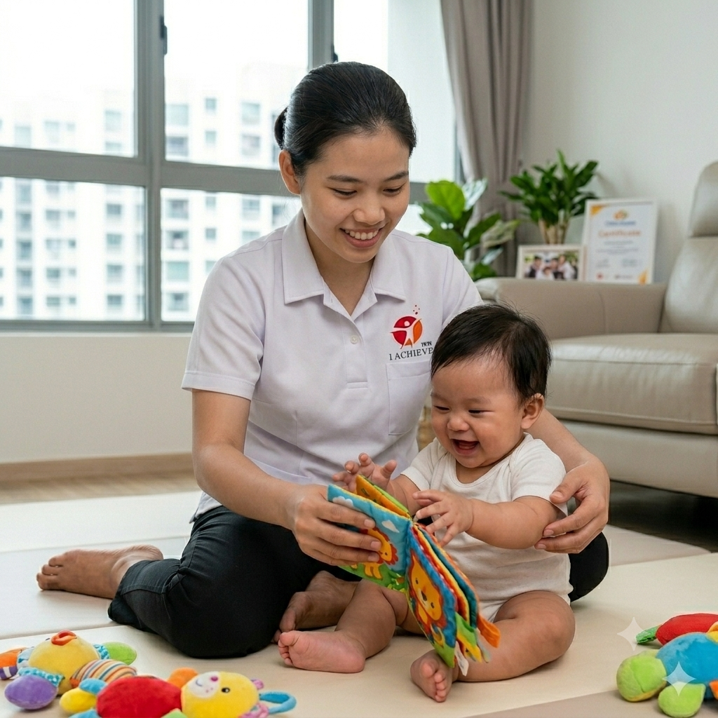 myanmar helper playing with baby